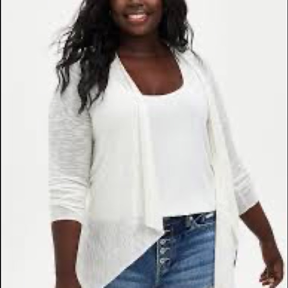 Torrid White Slub Drape Cardigan 3x